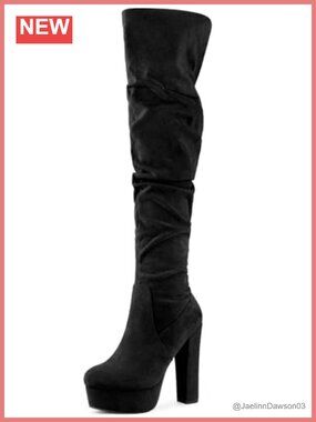Faux Suede Chunky Heel Platform Thigh High Boots Over Knee